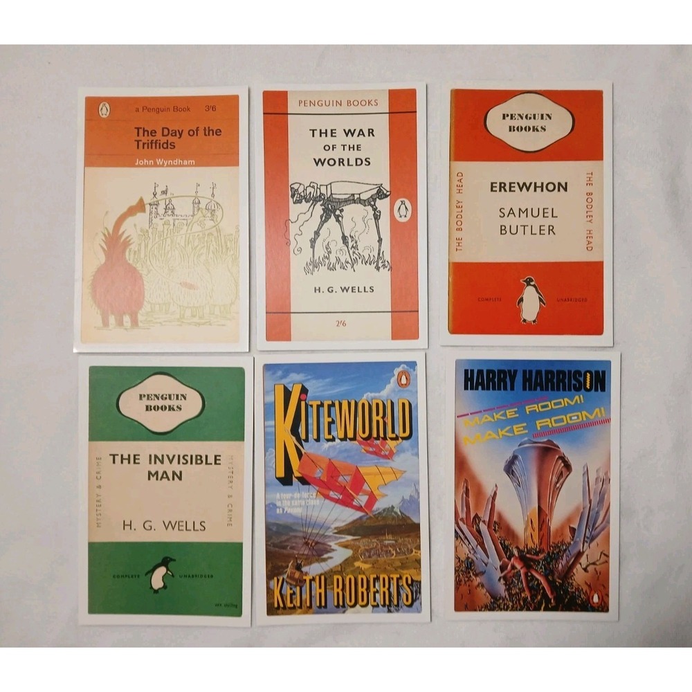 Lot of 6 Penguin Books Cover Postcards – Vintage Sci-Fi & Classics Art Prints
